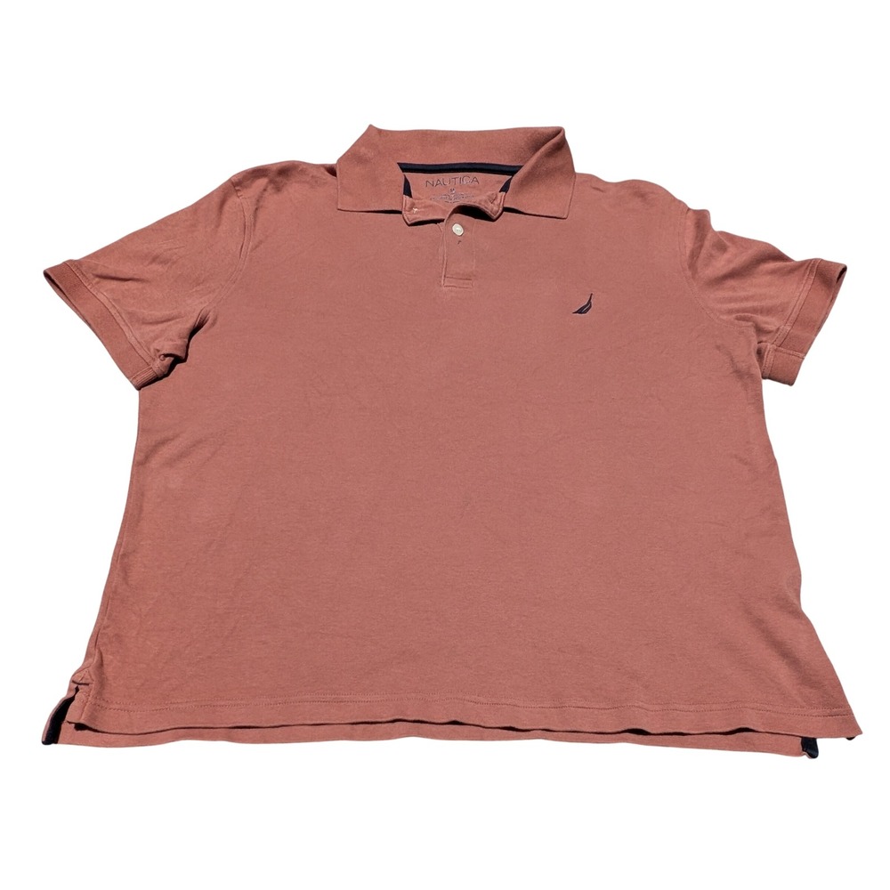 Nautica Polo Shirt Mens M Terracotta Short Sleeve Cotton Logo Classic Nautical